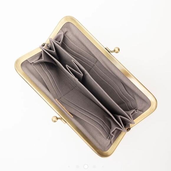 Prema Leathers Grace Kiss Lock Clutch Wallet Tan Brown Vintage Inspired Elegant - Picture 2 of 6